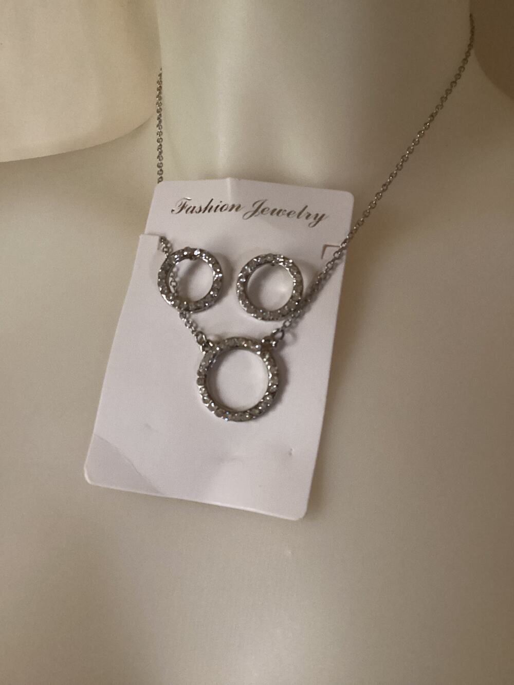4345 NIP Chic Open Circle Zircon Encrusted Earrings and Necklaces Jewelry Set